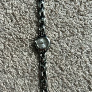 Timetech women’s vintage silver Y2K bracelet watch one size measurements shown‎